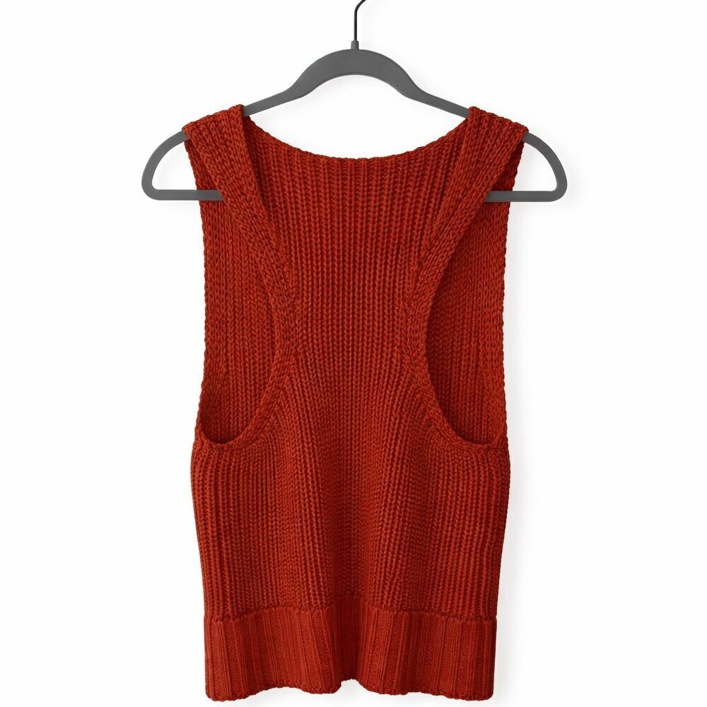 NWT Anthropologie Pilcro Rust Knit Sweater Tank V-Neck Ribbed Hem Textured Large - Picture 4 of 5